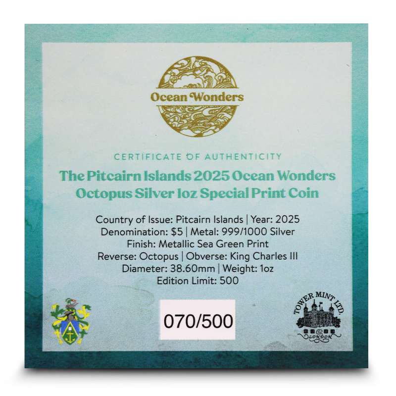 2025 1 oz Colorized Proof Pitcairn Islands Silver Ocean Wonders