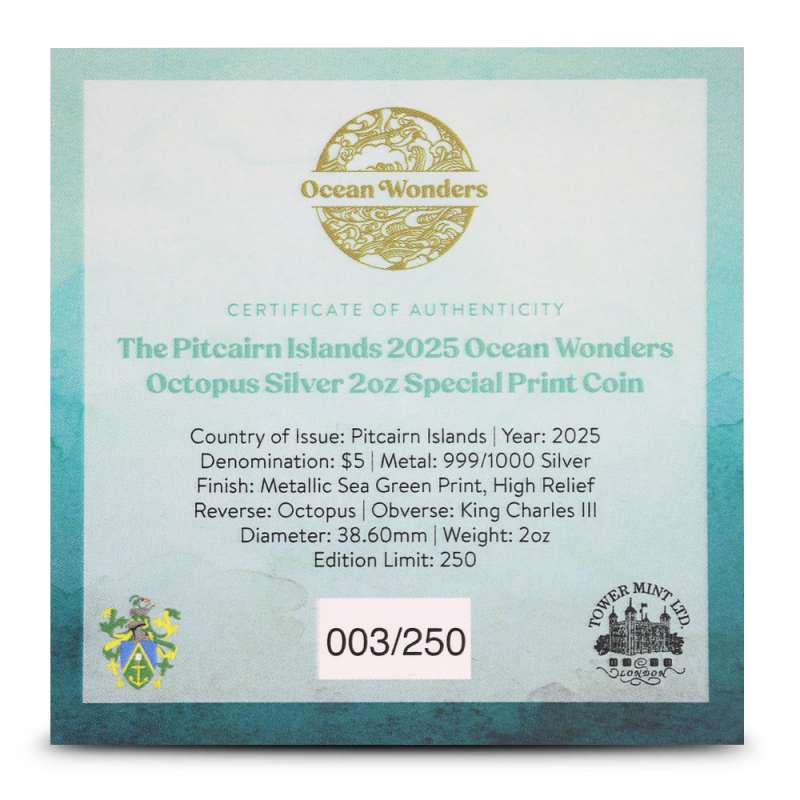 2025 2 oz Colorized Proof Pitcairn Islands Silver Ocean Wonders
