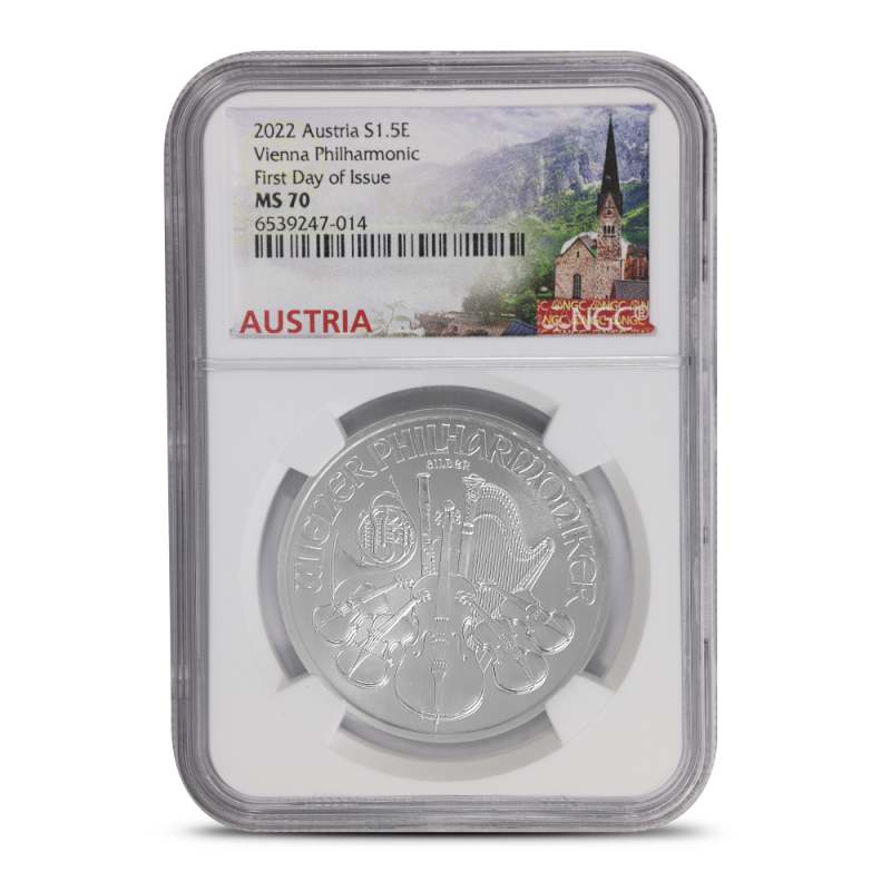 2022 1 oz Austrian Silver Philharmonic Coin NGC MS70 FDOI l JM
