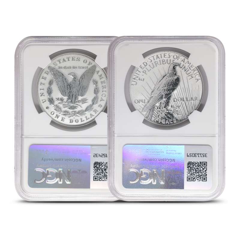 2023 Reverse Proof Morgan & Peace Silver Dollar 2-Coin Set NGC