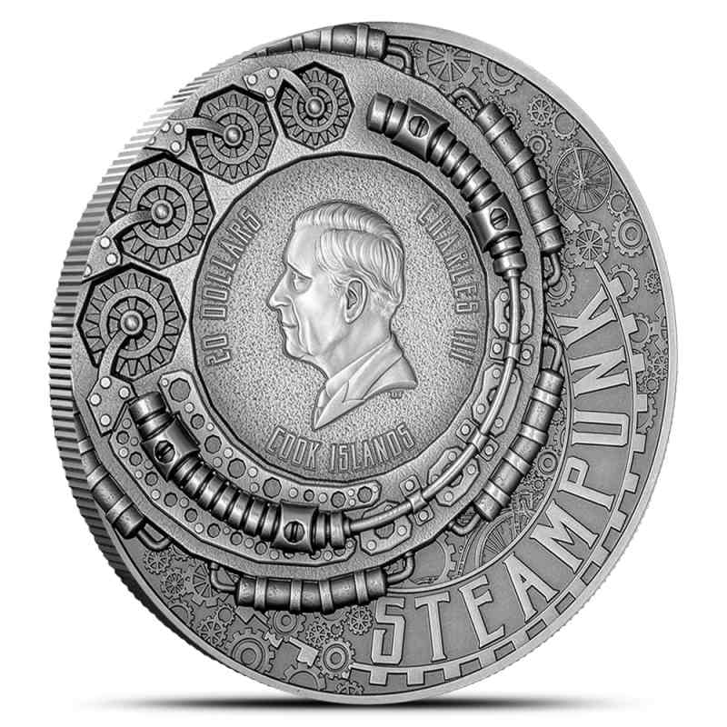 2025 3 oz Antique Cook Islands Silver Steampunk Aviation Coin l JM