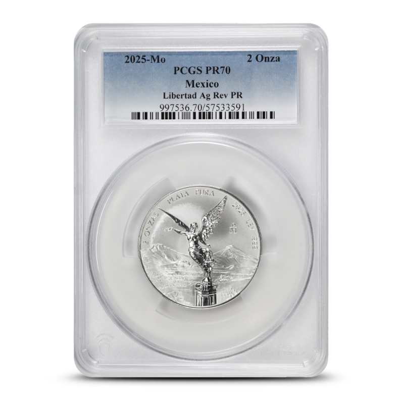 2025 2 oz Reverse Proof Mexican Silver Libertad Coin PCGS PR70 l