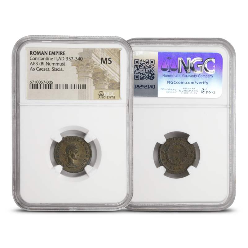 NGC F AD337-340年 ローマ帝国 コンスタンティン2世 Roman Empire Constantine II,AD 337-340 AE3 (BI Nummus) NGC MS l JM