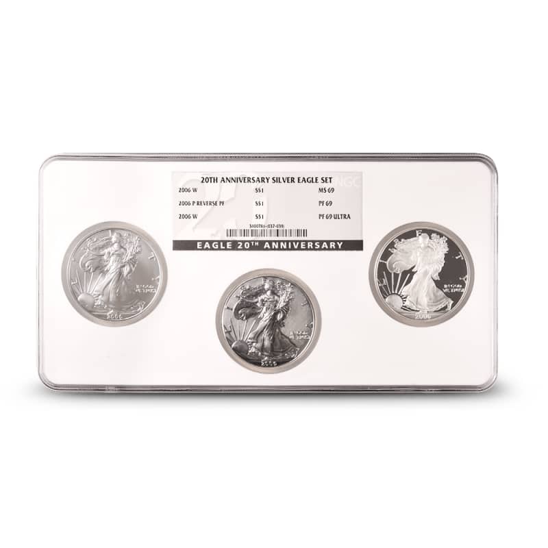 2006 1 oz American Silver Eagle 20th Anniversary 3-Coin Set PF