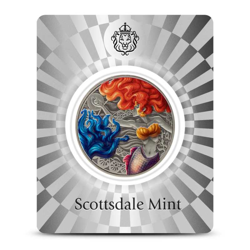 2025 1 oz Antique Colorized Samoa Silver Mermaid and Pearl Coin l