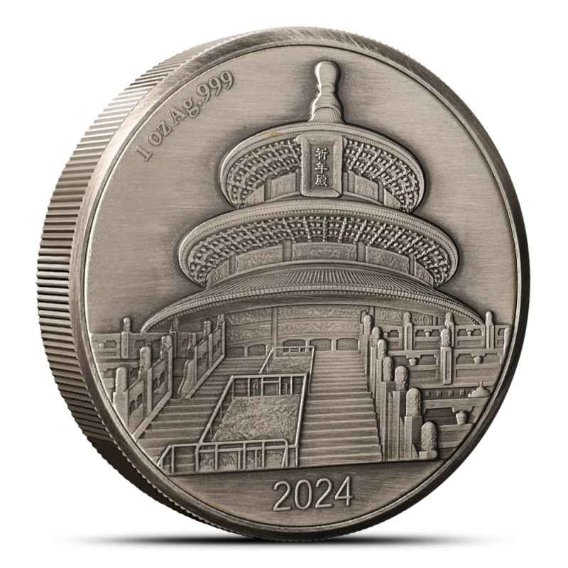 2024 1 oz Antique Dragon and Phoenix Rotating Window Silver Medal