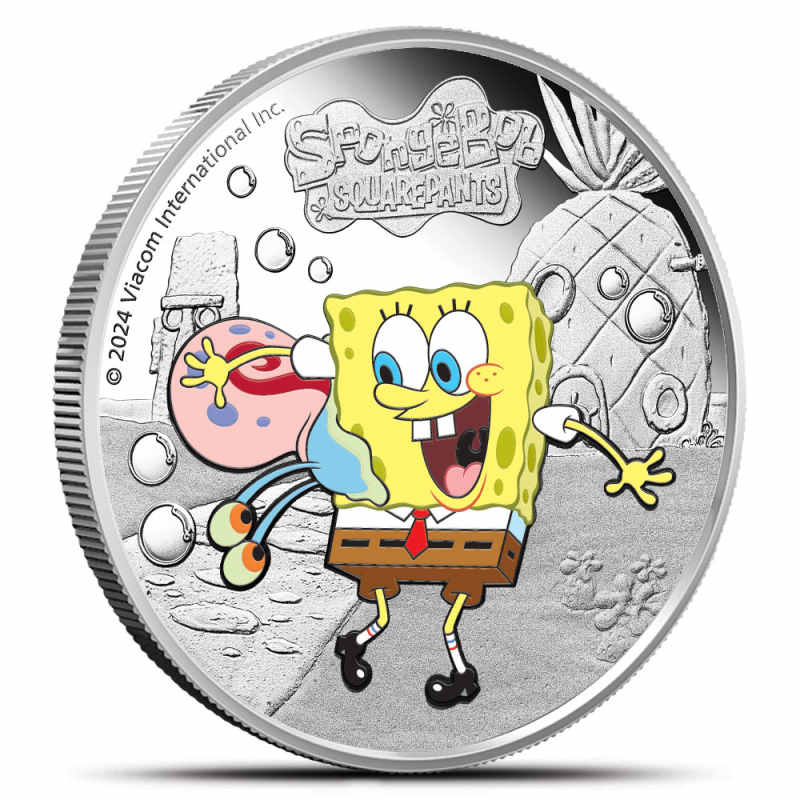 2024 1 oz Colorized Tuvalu Silver Spongebob Squarepants and Gary