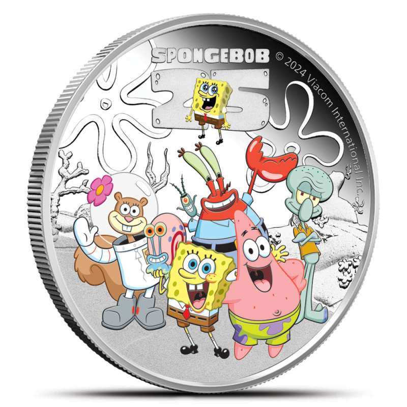 2024 Proof Colorized Tuvalu Silver Spongebob Squarepants and