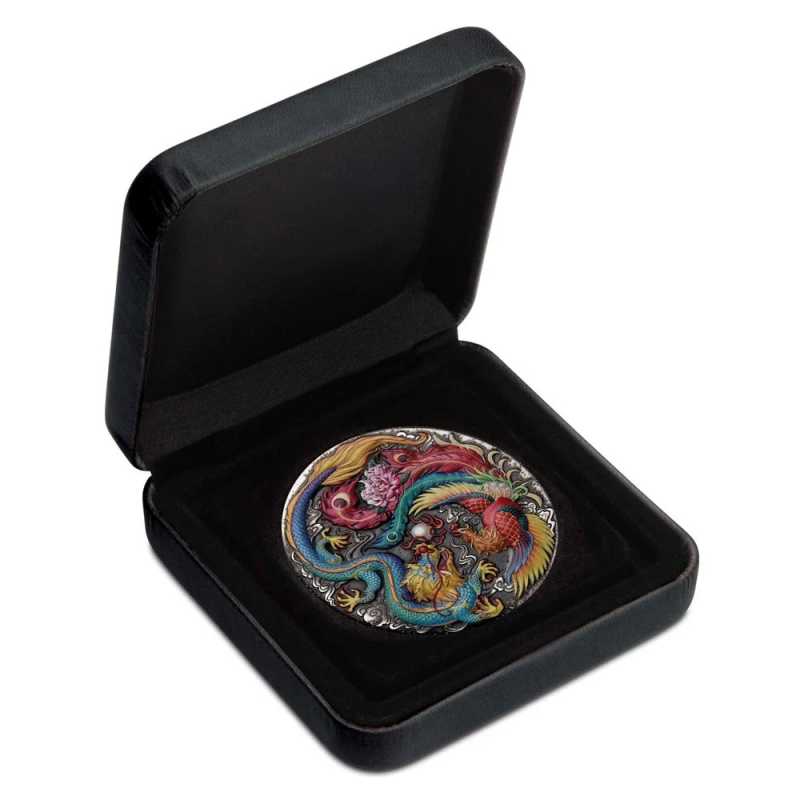 2024 Antique Colorized Tuvalu Silver Dragon and Phoenix Coin l JM