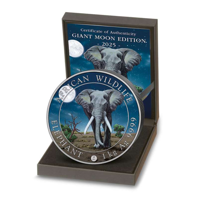 2025 1 Kilo Colorized Somalian Silver Elephant Giant Moon Coin l