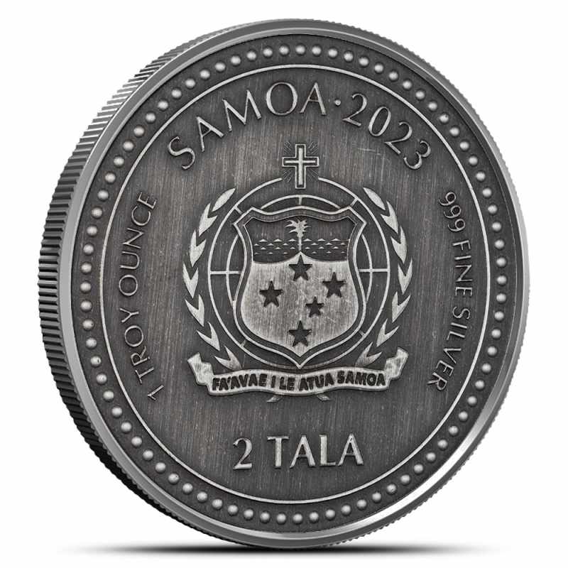 ★屈指の名盤【USオリジナル／希少MONO／マト1A:1A】フォア・アンド・モア 2023 1 oz Antique Samoa Silver Seahorse Coin l JM Bullion™