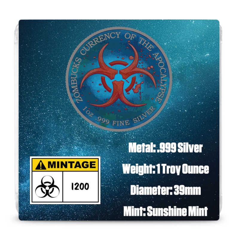 1 oz Colorized Zombucks World Elegaunt Silver Round (New) l JM