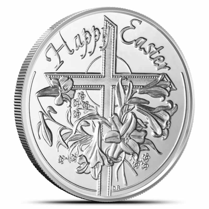 1 oz SilverTowne Happy Easter Cross and Flowers Silver Round l JM