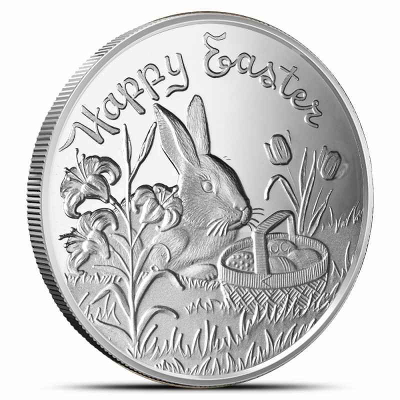 メリー 1 oz SilverTowne Happy Easter Bunny and Basket Silver Round l JM
