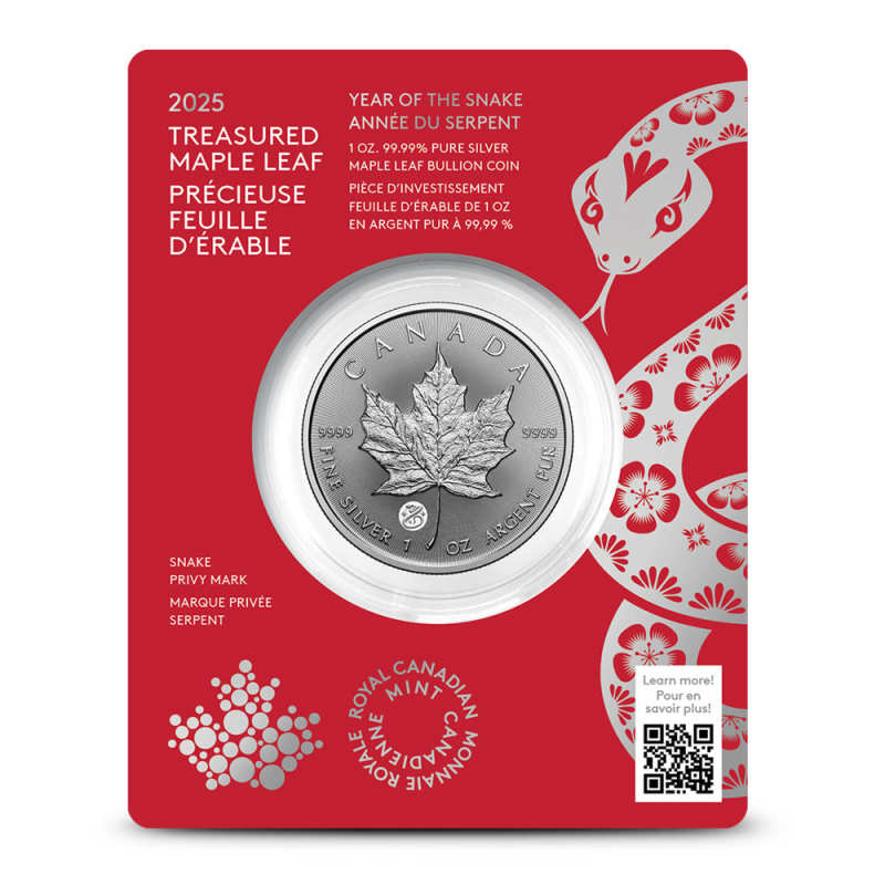 2025 1 oz Canadian Silver Treasured Maple Leaf Lunar Snake Privy