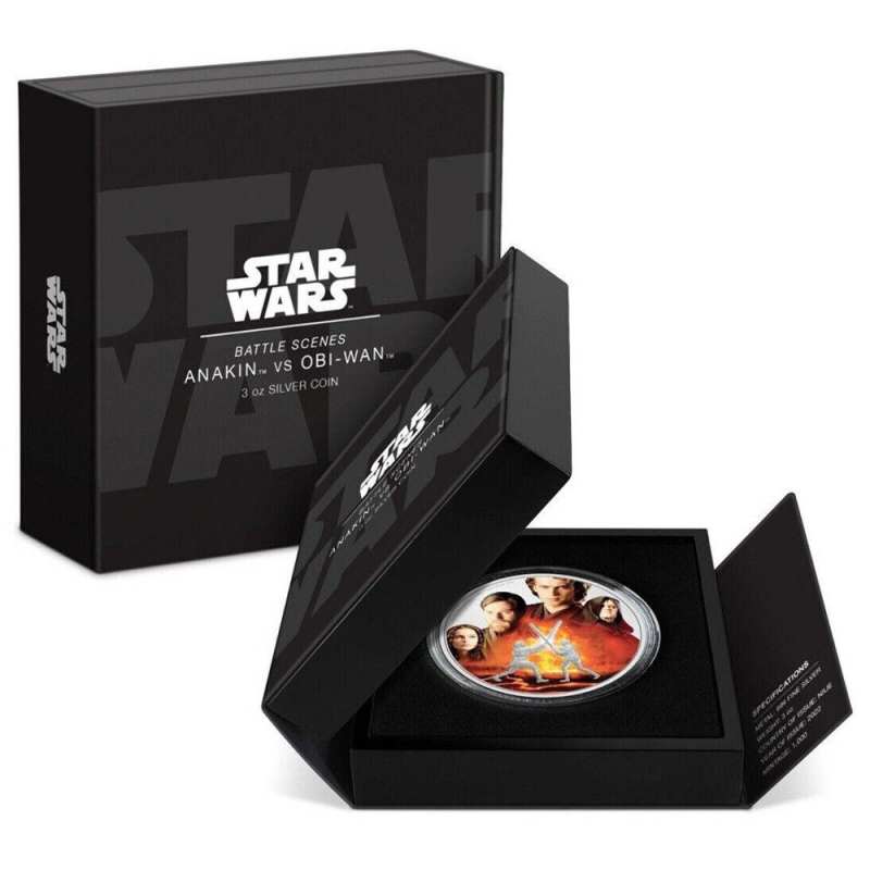 Niue Silver Star Wars Battle Scene Anakin Vs Obi-Wan Coin l JM