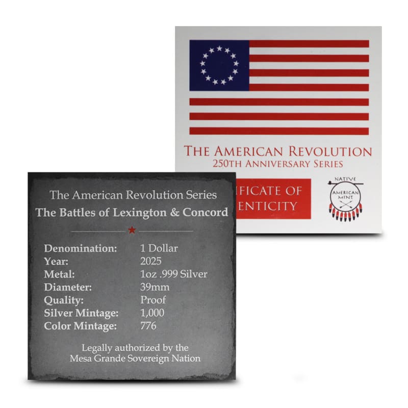 2025 1 oz Proof Mesa Grande Silver The Battles of Lexington and