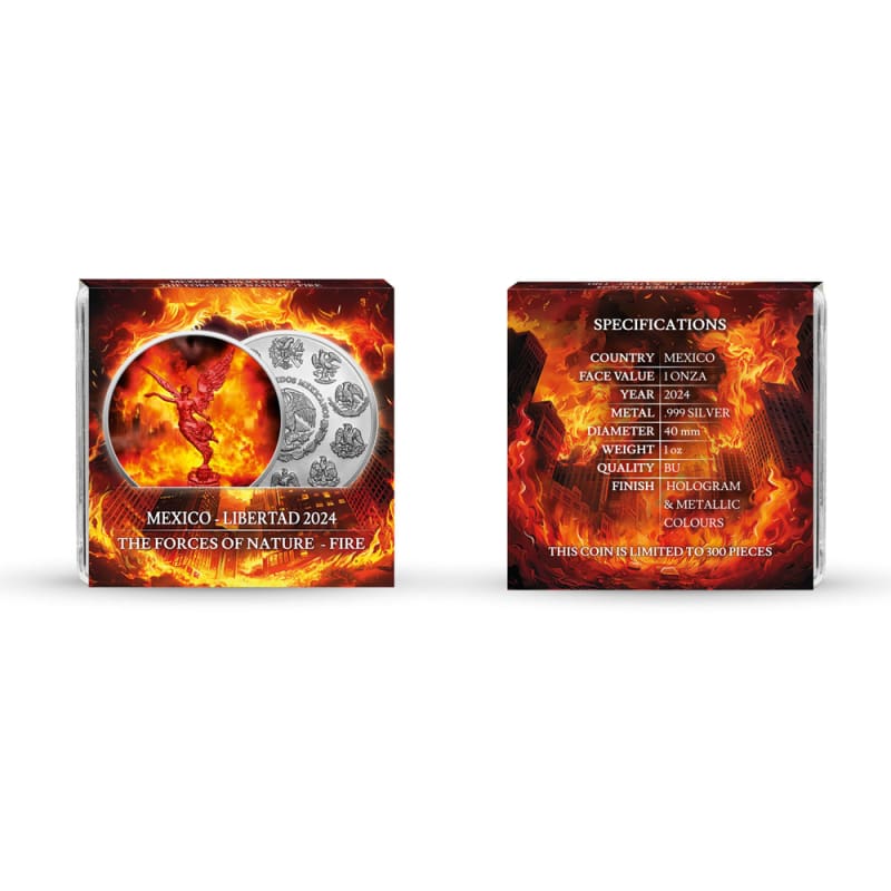 2024 1 oz Colorized Mexican Silver Libertad Forces of Nature Fire