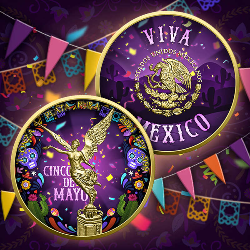 2024 1 oz Colorized Mexican Silver Libertad Cinco de Mayo Coin l