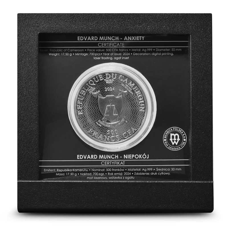 2025 17.5 Gram Proof Colorized Cameroon Silver Edvard Munch Coin l