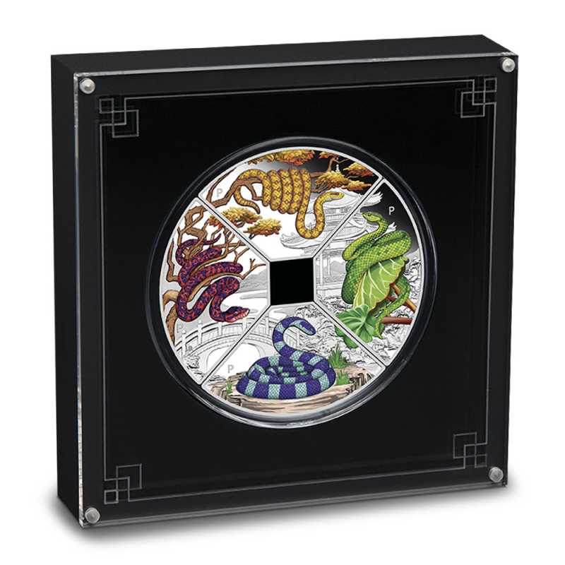 2025.9.29鯉と墨蓮曼荼羅　糸魚川上質墨玉 2025 1 oz Tuvalu Silver Lunar Snake Quadrant 4-Coin Set l JM Bullion™