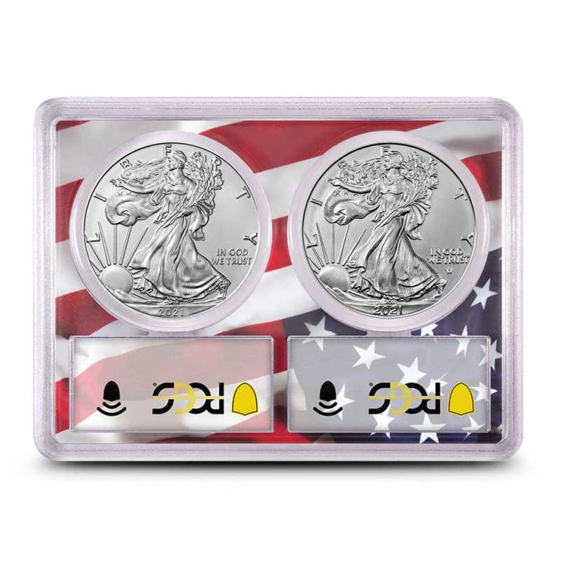 2021年 type1.type2セット イーグル銀貨 PCGS MS70 2021 1 oz American Silver Eagle 2-Coin Set PCGS MS70 FS (Flag