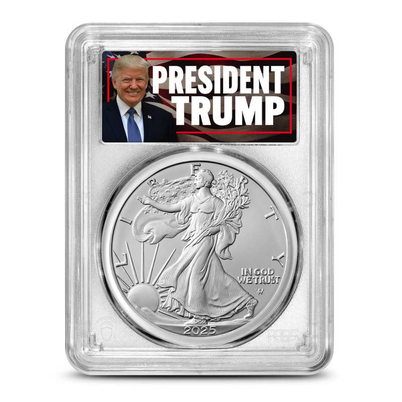 2025 American Silver Eagle Coin PCGS MS70 (Trump JM Bullion Label