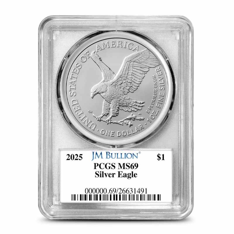 2025 American Silver Eagle Coin PCGS MS69 (Trump JM Bullion Label