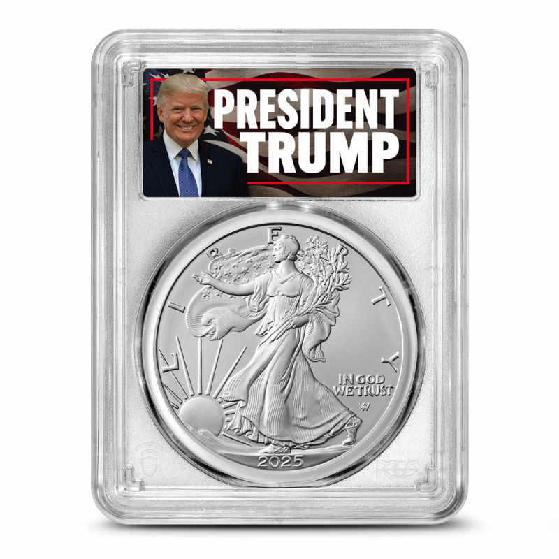 2025 American Silver Eagle Coin PCGS MS69 (Trump JM Bullion Label
