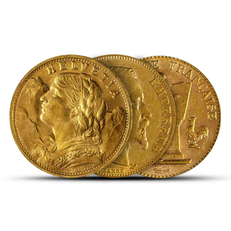 フランフラン　未使用　2枚組　45×45 20 Francs Gold Coin (Random Year/Country, VG+) l JM Bullion™ | JM