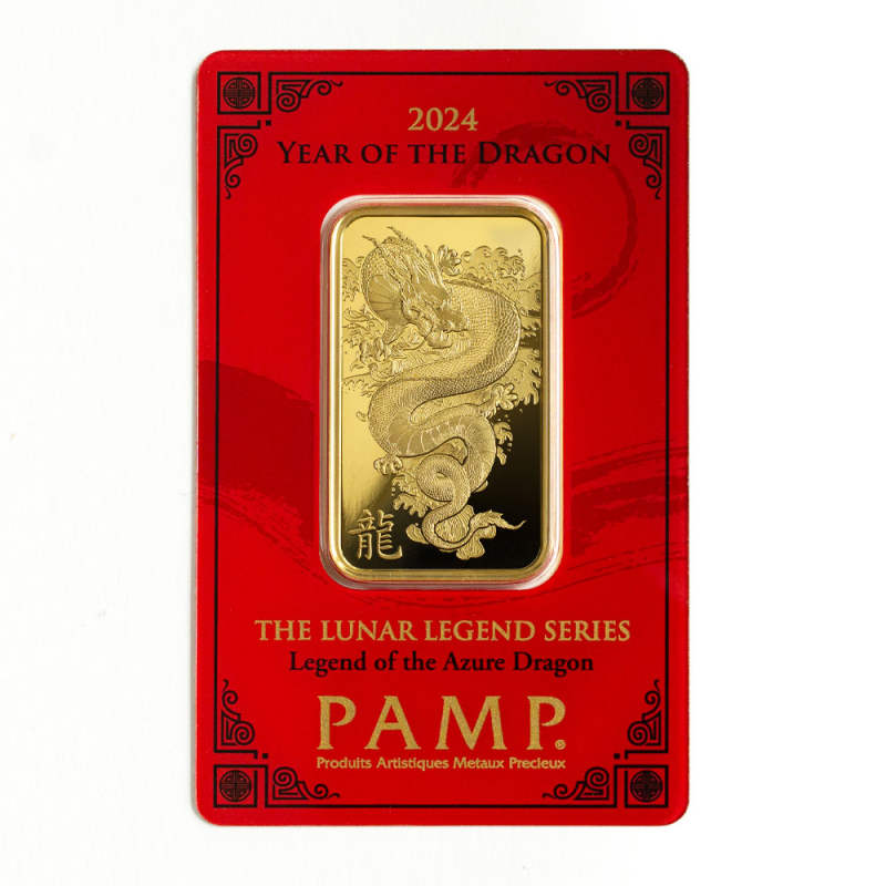 2024 1 oz PAMP Suisse Lunar Legend Azure Dragon Gold Bar l JM Bullion™