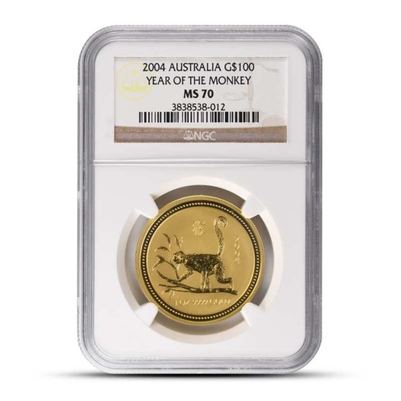 2004 1 oz Australian Gold Lunar Monkey Coin NGC MS70 l JM Bullion™
