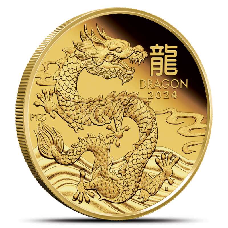 Plachino Gold 1g ドラゴンデザイン 2024 1/4 oz Proof Australian Gold Lunar Dragon Coin l JM Bullion™