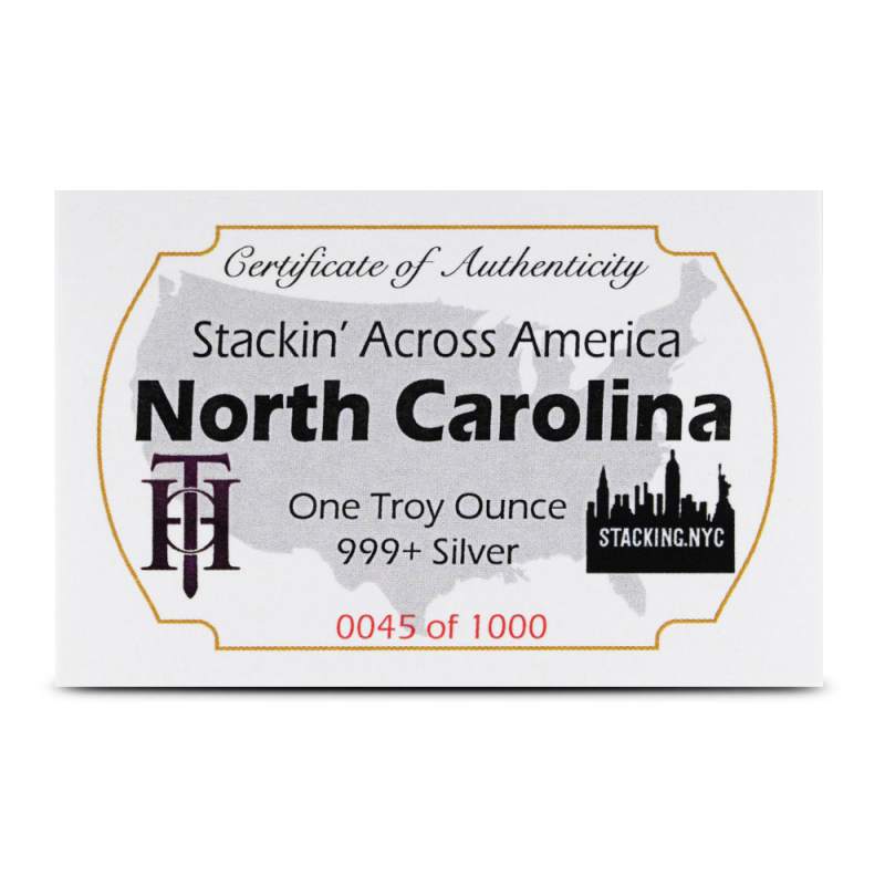 1 oz Colorized North Carolina License Plate Silver Bar l JM Bullion™