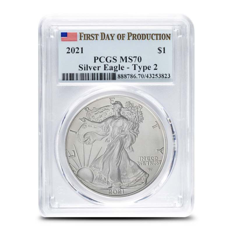 2021 Silver Eagle PCGS MS70 (Type 2, First Day of Production) l JM