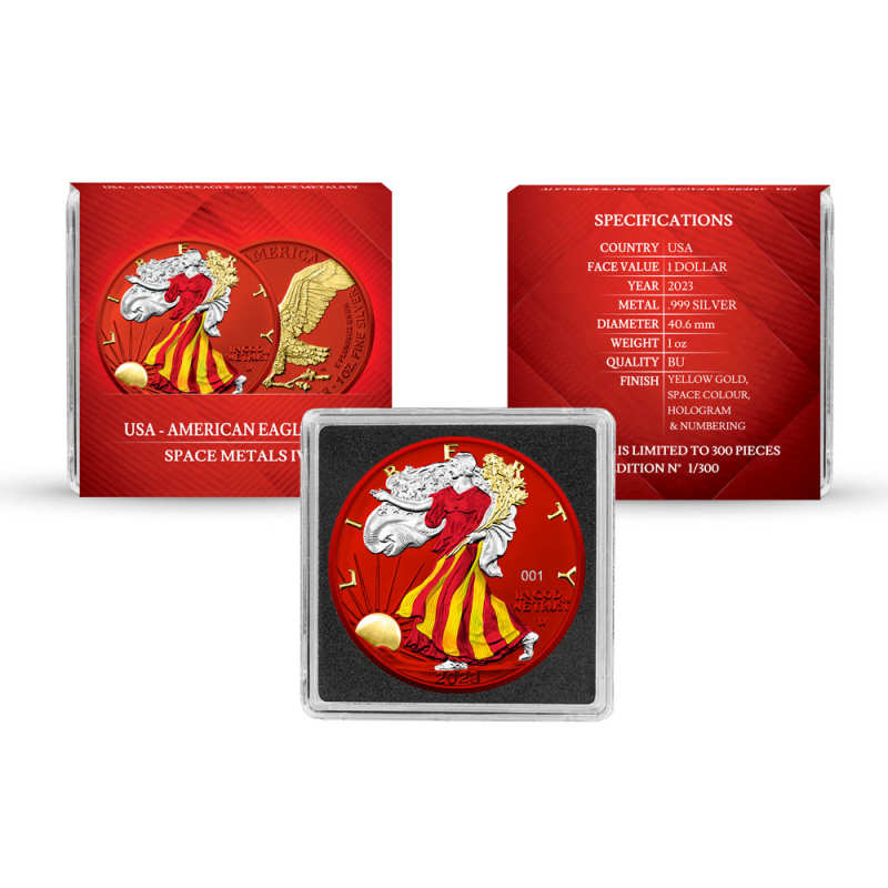 2023 1 oz Red Colorized American Silver Eagle Space Metals IV Coin