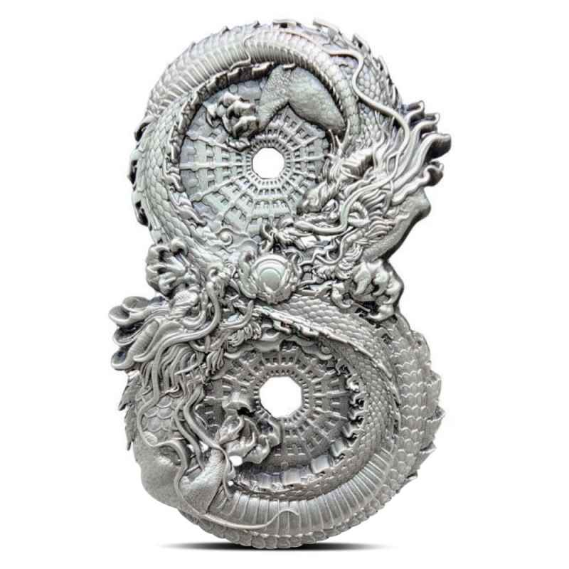 2024 Antique Republic of Chad Silver Figure 8 Dragon and Dragon