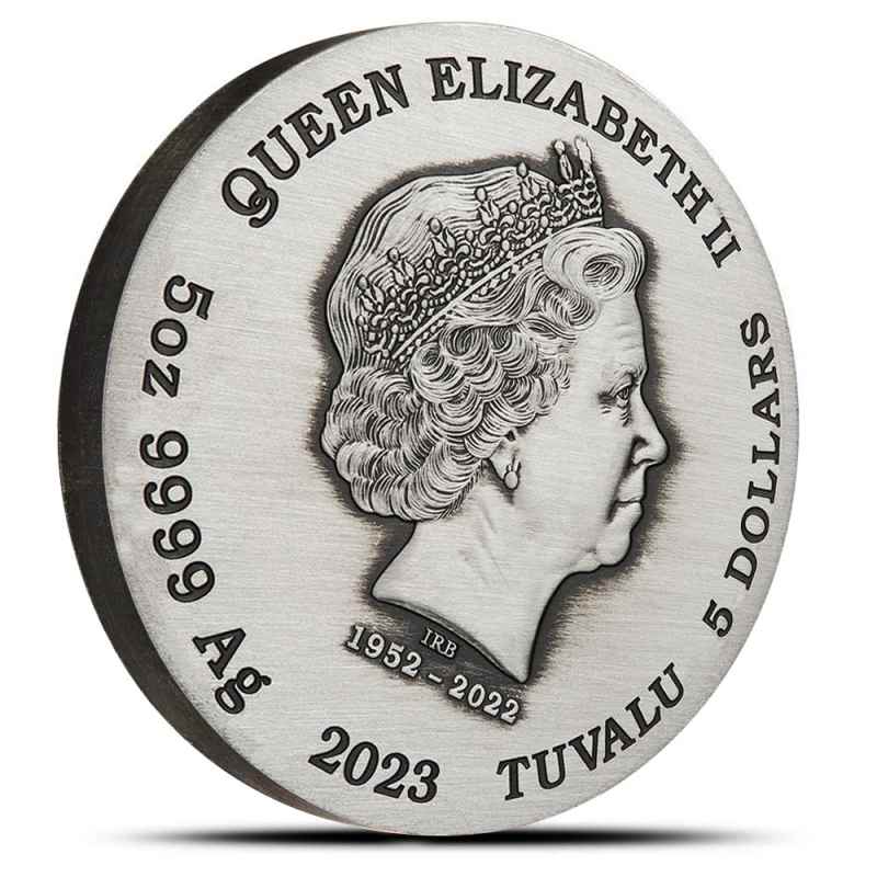 2023 5 oz Antique Colorized Tuvalu Silver Phoenix and Birds Coin l
