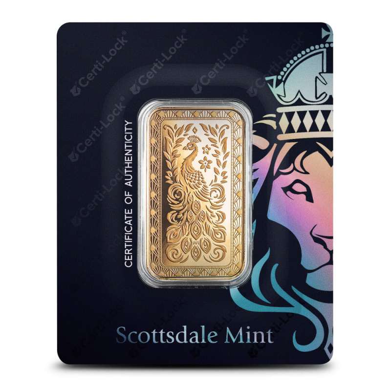 1 oz Scottsdale Mint Marquee Peacock Gold Bar (New) l JM Bullion™