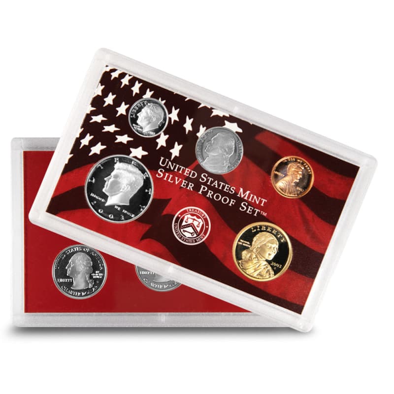 2003年 アメリカ合衆国ミント　シルバープルーフセット　銀貨等９枚　説明書付き 2003年 アメリカ合衆国ミント シルバープルーフセット 銀貨等9枚 説明