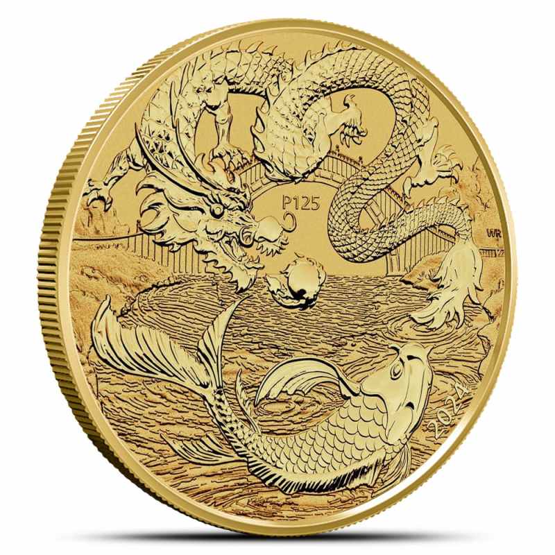 2024 1 oz Australian Gold Chinese Myths & Legends Dragon and Koi
