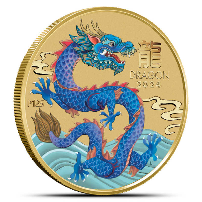 2024 1/10 oz Colorized Australian Gold Lunar Dragon Coin (BU) l JM
