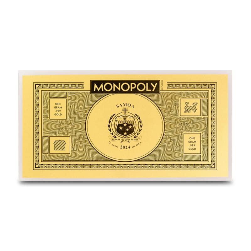 ソロモン諸島初の貨幣と紙幣発行初日贈呈セット 2024 1 Gram Monopoly Currency Gold Note (BU) l JM Bullion™