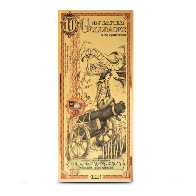 金塊　金運 10 New Hampshire Goldback Gold Note l JM Bullion™