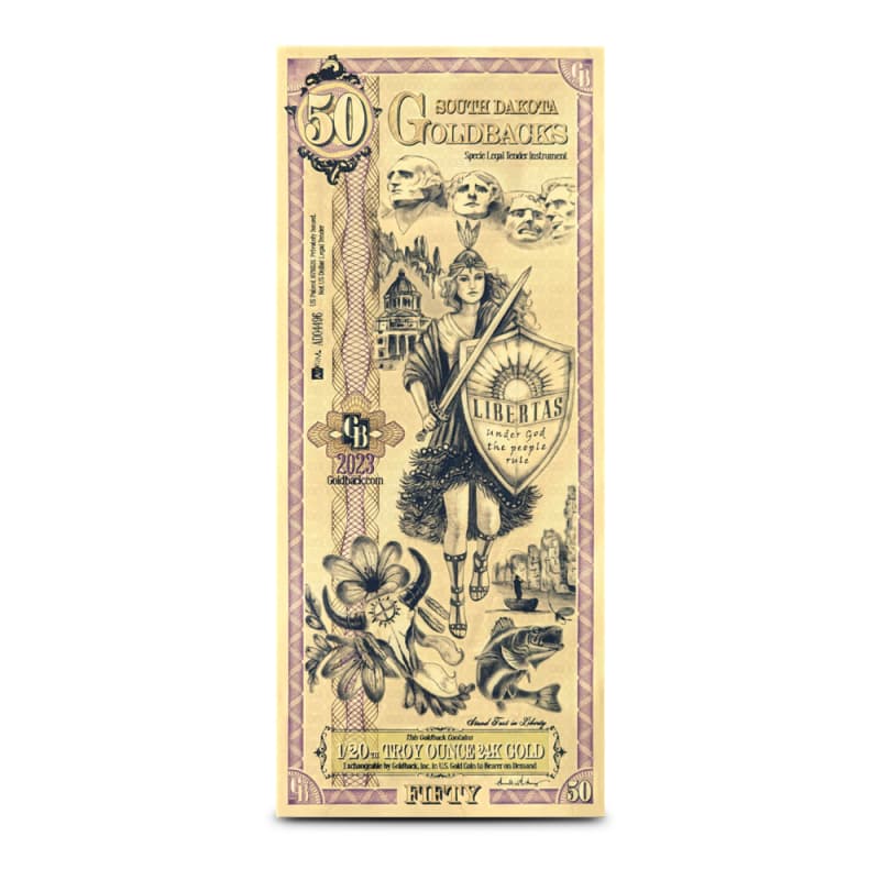 「金の盾」とパンフレット 50 South Dakota Goldback Gold Note (New) l JM Bullion™
