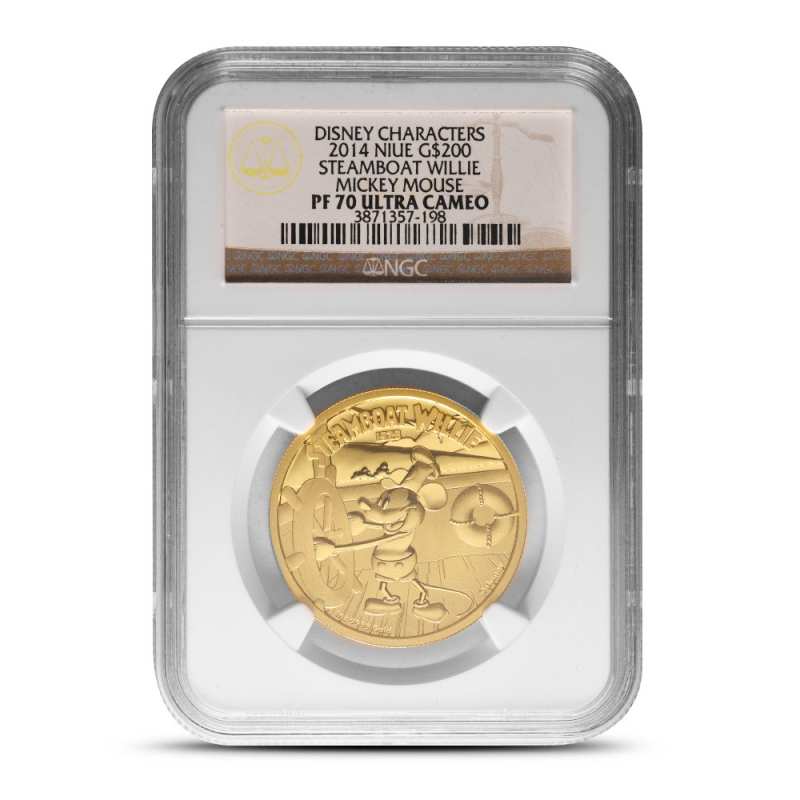 2014 Proof Niue Mickey Mouse Steamboat Willie Gold Coin NGC PF70 l