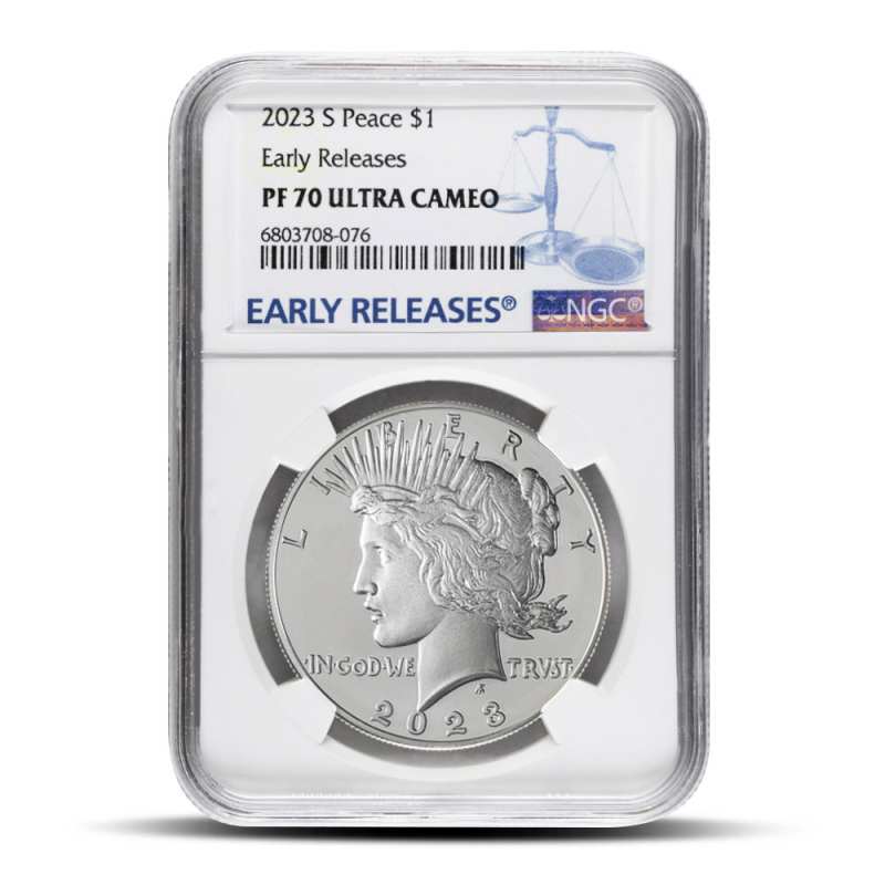 2023　PF70 UC　5オンス 巨大スラブ　銀貨　　NGC PCGS 2023-S Proof Peace Silver Dollar Coin NGC PF70 ER l JM Bullion™