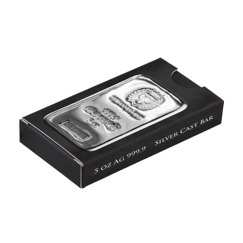 シルバー800　 655g　 50銭銀貨　65枚 5 oz Germania Mint Cast Silver Bar (New) l JM Bullion™