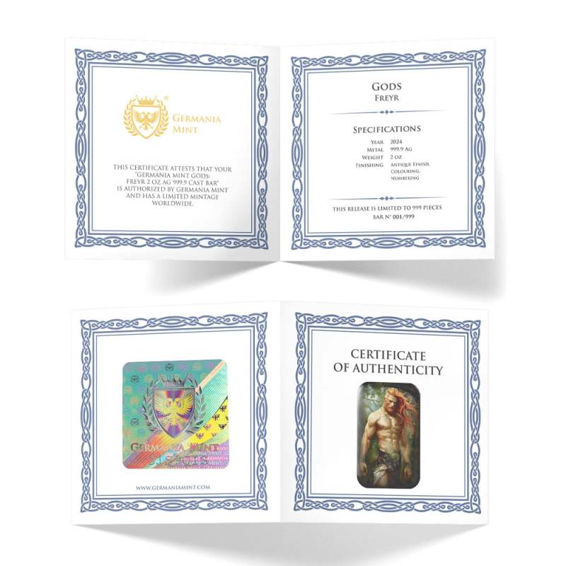 2 oz Germania Mint Gods Freyr Cast Silver Bar (Box + CoA) l JM
