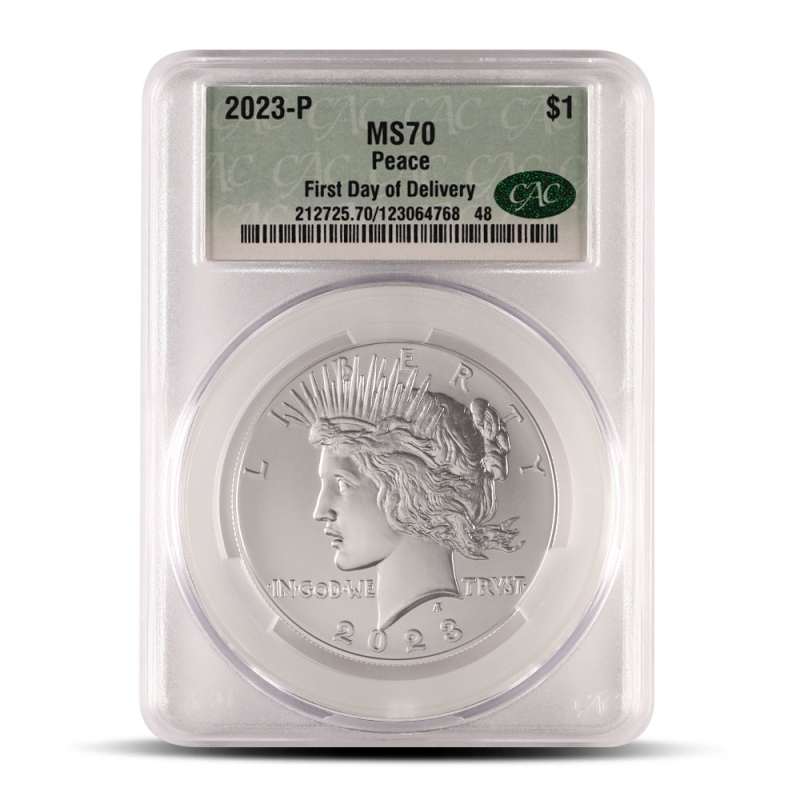 2023-P Peace Silver Dollar Coin CAC MS70 First Day of Delivery l